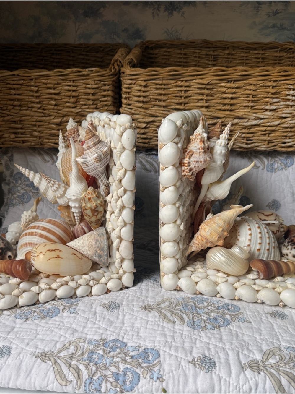 Coastal Seashell Bookends in White - Decorative Home Accent